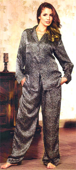 Silk Silver Leopard Pajama Top & Pant
