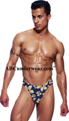 Stylish Blue Tropical Men's Thong Swimsuit for the Fashion-forward Beachgoer-Male Power-ABC Underwear