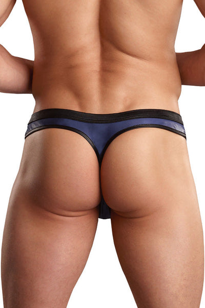 Stylish Leather Zipper Pouch Thong in Blue and Black-Male Power-ABC Underwear