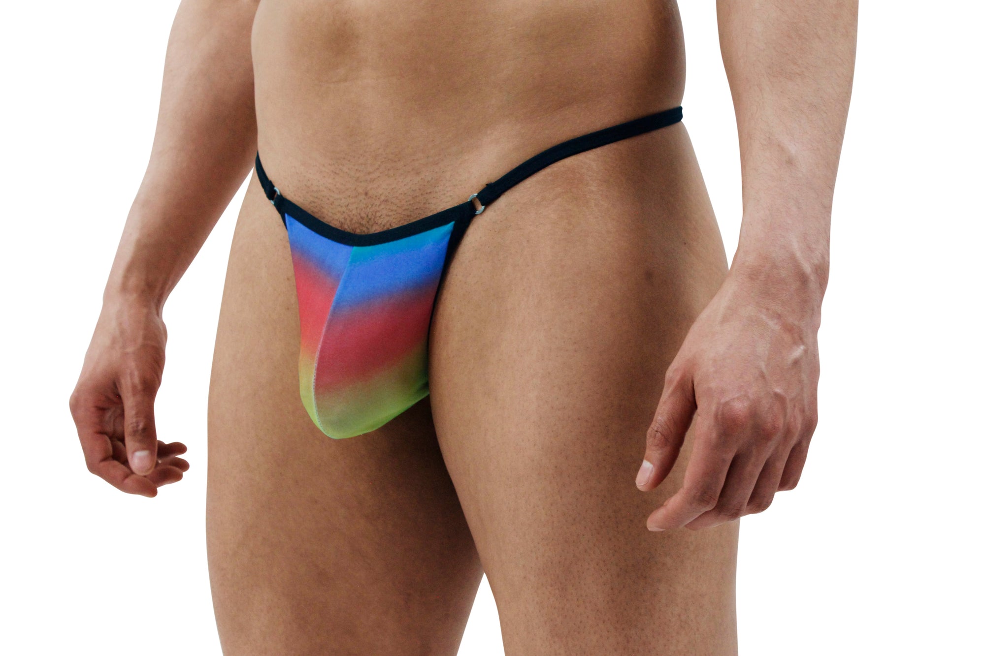 Stylish and Contemporary Rainbow Rising Men's Thong Featuring a Ring