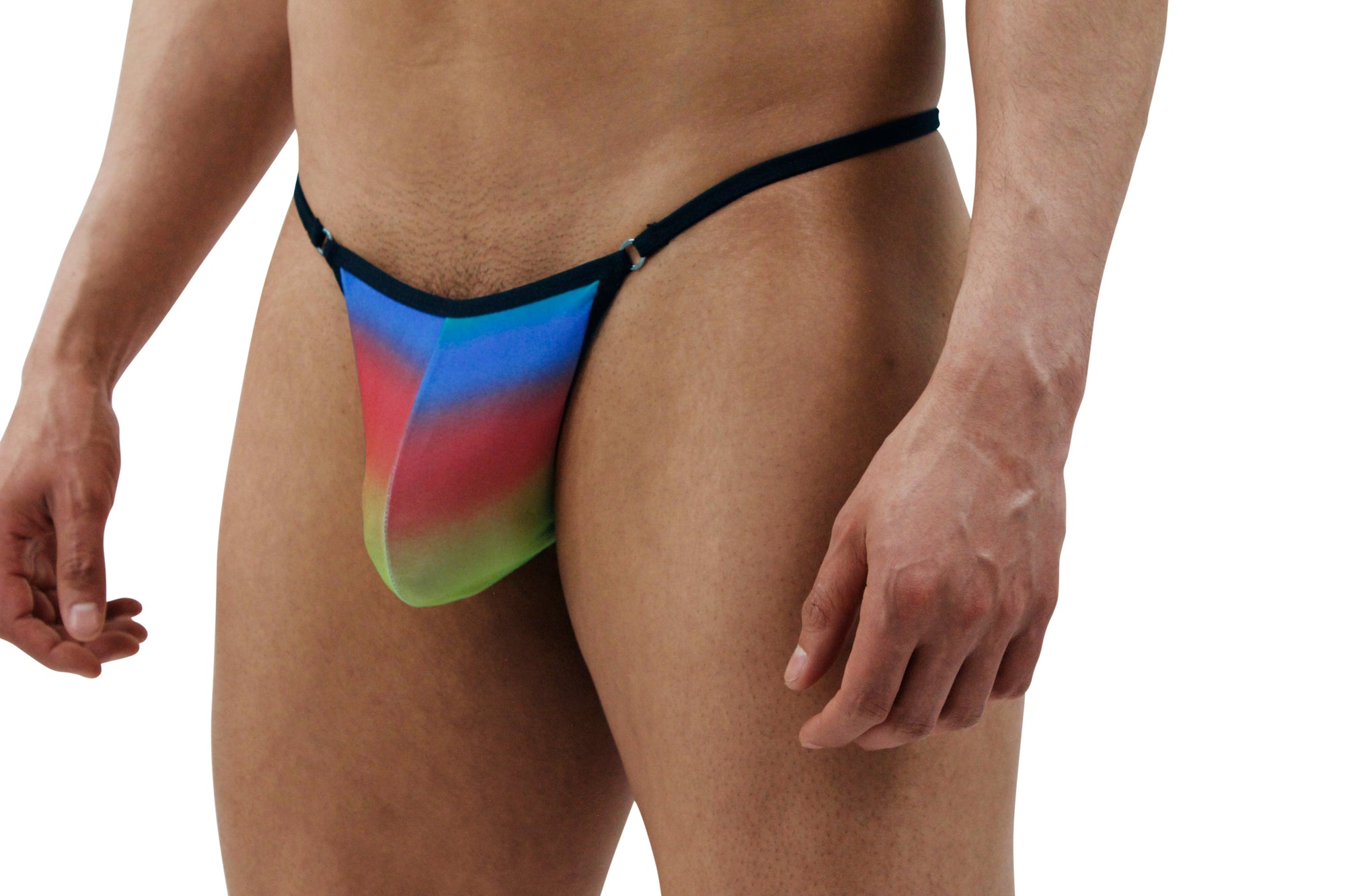 Stylish and Contemporary Rainbow Rising Men's Thong Featuring a Ring