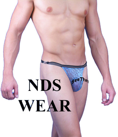 Stylish and Daring Sheer Blue Leopard Clasp Thong for Men -BLOWOUT SALE!