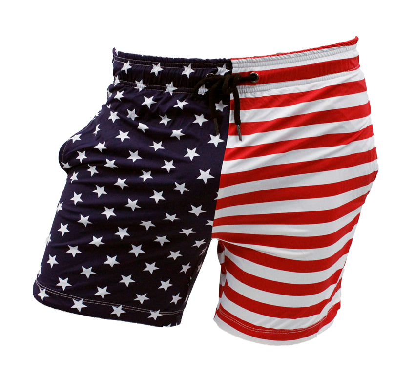 USA Flag Mens Swim Trunk Lined Shorts with Pockets By Neptio
