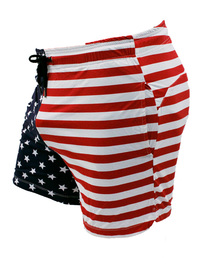 USA Flag Mens Swim Trunk Lined Shorts with Pockets By Neptio