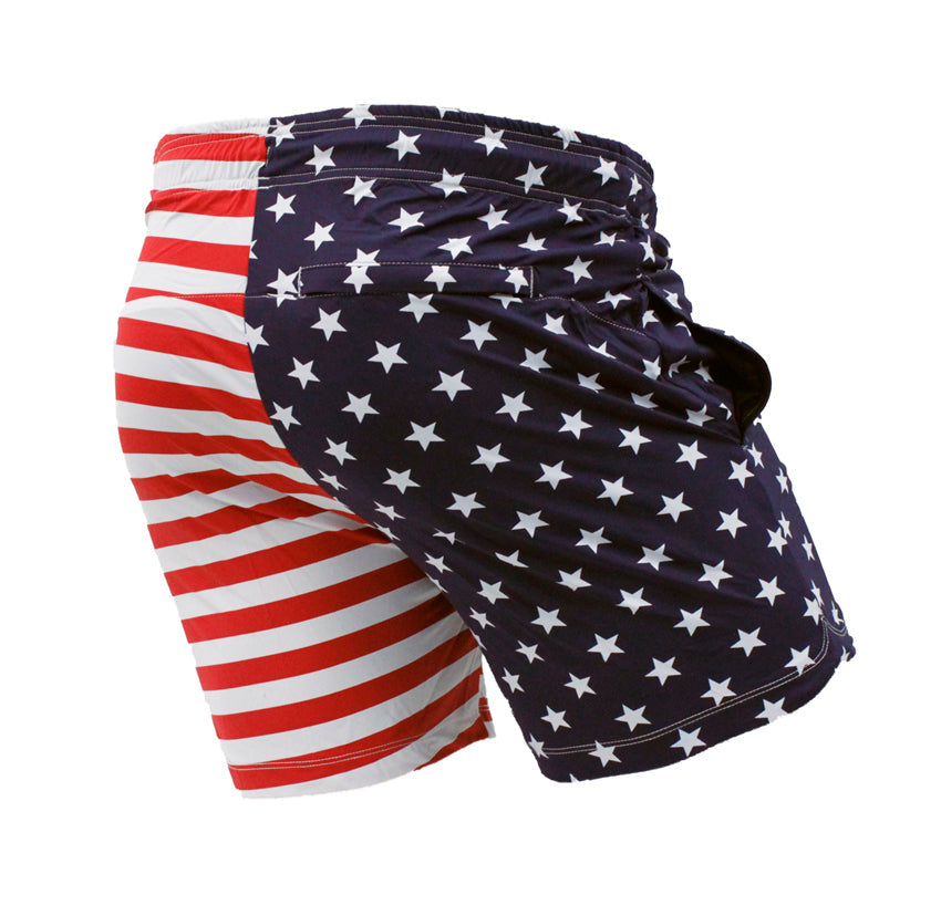 USA Flag Mens Swim Trunk Lined Shorts with Pockets By Neptio