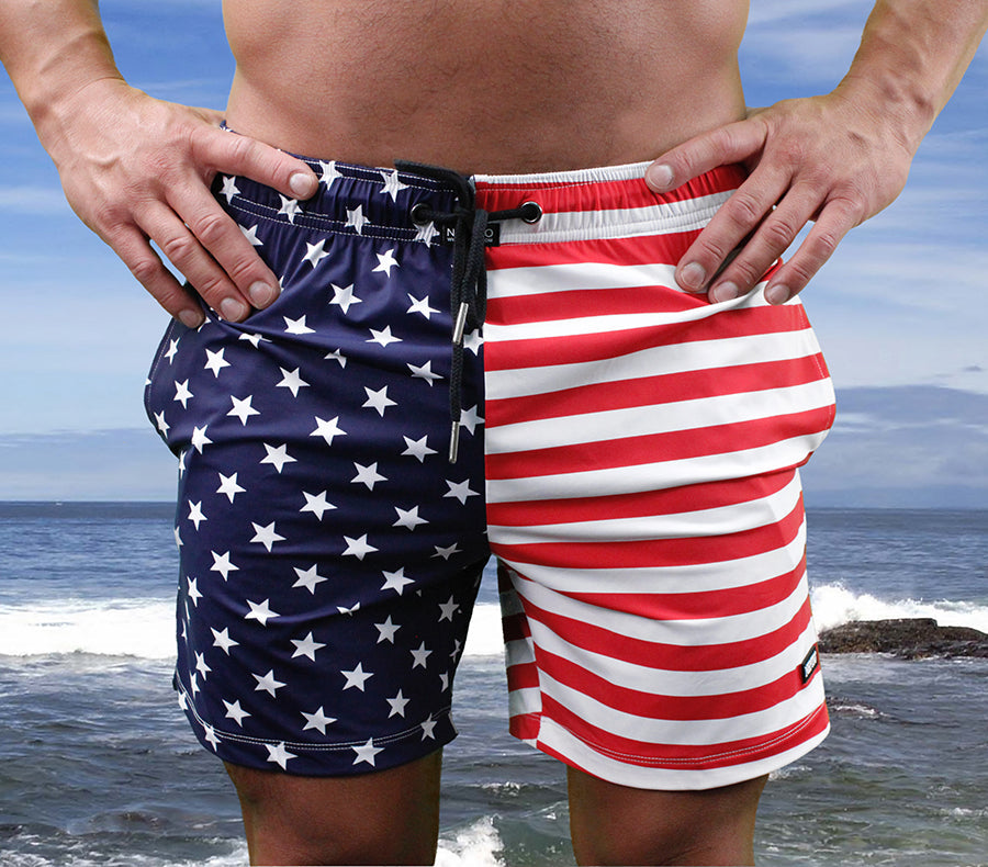 American Flag Men Swim Briefs, USA Patriotic Stars and Stripes Red Whi
