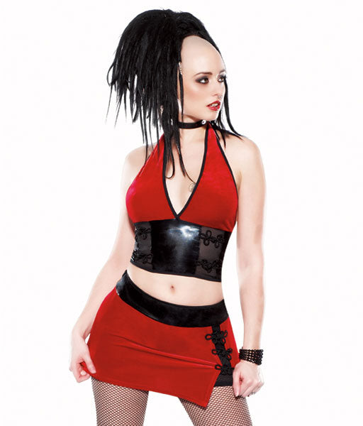 Velvet Wetlook Halter Top with Frogs