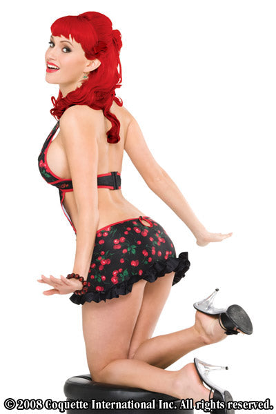 Womens Cherry Print Halter Mini Dress- Clearance