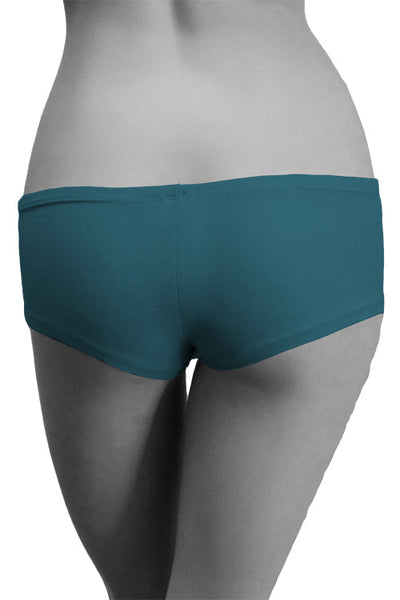 Womens Cotton Spandex Brief Short - Deep Sea Teal-Pink Line-ABC Underwear