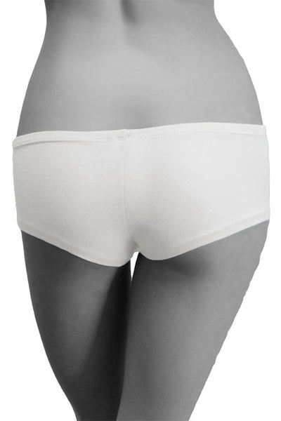 Womens Cotton Spandex Brief Short - White-Pink Line-ABC Underwear