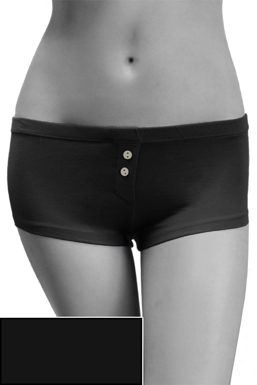 Womens Cotton Spandex Button-Up Boy Short - Black