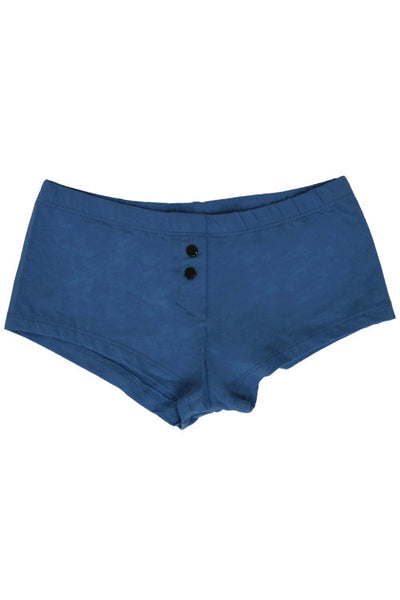Womens Cotton Spandex Button-Up Boy Short - Blue-Pink Line-ABC Underwear