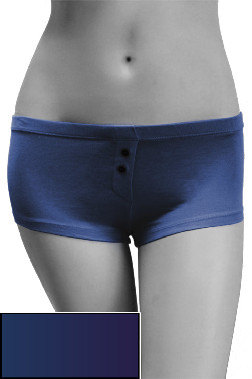 Womens Cotton Spandex Button-Up Boy Short - Blue