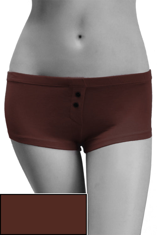 Womens Cotton Spandex Button-Up Boy Short - Dark Chocolate Brown