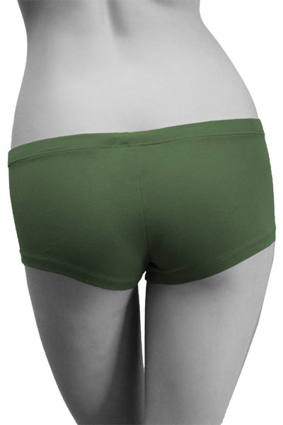 Womens Cotton Spandex Button-Up Boy Short - Deep Forest Green-Pink Line-ABC Underwear