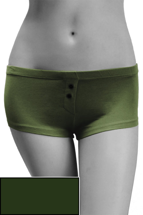 Womens Cotton Spandex Button-Up Boy Short - Deep Forest Green