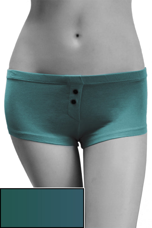 Womens Cotton Spandex Button-Up Boy Short - Deep Sea Teal