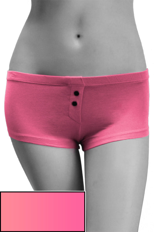 Womens Cotton Spandex Button-Up Boy Short - Pink