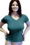 Womens Cotton V-Neck T-Shirt - Deep Sea Teal-Pink Line-ABC Underwear