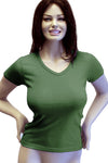 Womens Cotton V-Neck T-Shirt - Forest Green-Pink Line-ABC Underwear