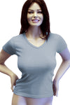Womens Cotton V-Neck T-Shirt - Light Blue-Pink Line-ABC Underwear