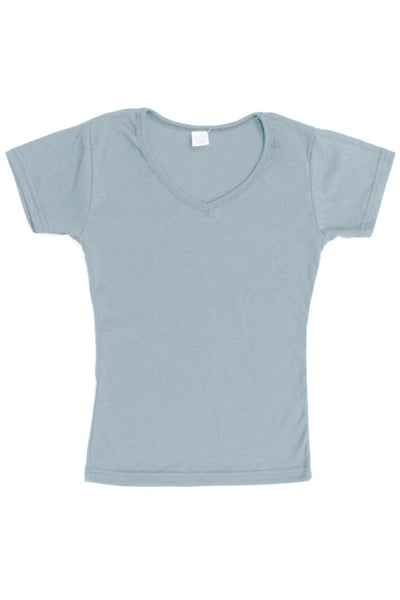 Womens Cotton V-Neck T-Shirt - Light Blue-Pink Line-ABC Underwear