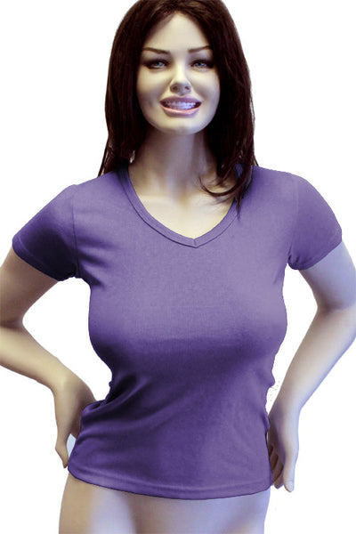 Womens Cotton V-Neck T-Shirt - Light Lavender Purple-Pink Line-ABC Underwear