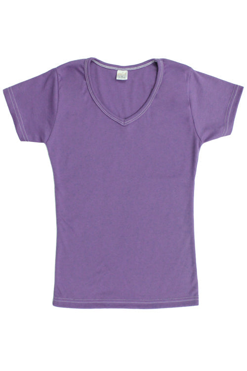 Womens Cotton V-Neck T-Shirt - Light Lavender Purple