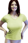 Womens Cotton V-Neck T-Shirt - Lime Green-Pink Line-ABC Underwear