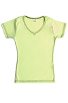 Womens Cotton V-Neck T-Shirt - Lime Green-Pink Line-ABC Underwear
