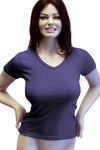 Womens Cotton V-Neck T-Shirt - Navy Blue-Pink Line-ABC Underwear