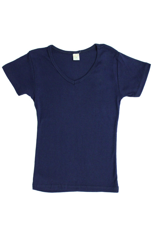 Womens Cotton V-Neck T-Shirt - Navy Blue