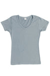 Womens Cotton V-Neck T-Shirt - Ribbed Slate Gray-Blue-Pink Line-ABC Underwear