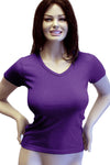Womens Cotton V-Neck T-Shirt - Royal Purple-Pink Line-ABC Underwear