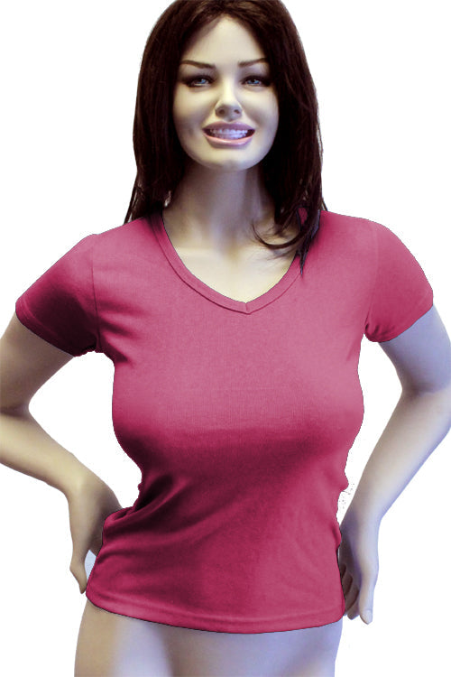 Womens Cotton V-Neck T-Shirt - Sangria Pink
