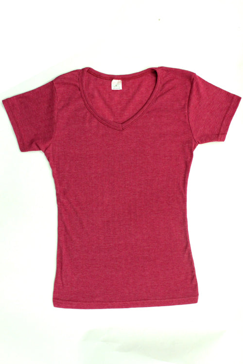 Womens Cotton V-Neck T-Shirt - Sangria Pink