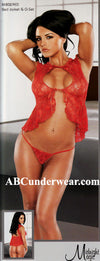 Women's Red Lingerie Bed Jacket and G-Set-Magic Silk-ABC Underwear