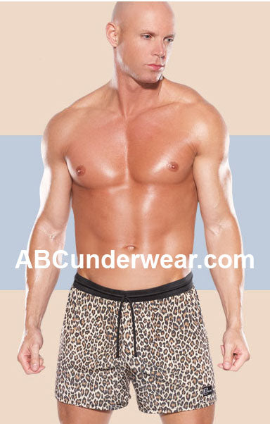 Zakk Mens Leopard Microfiber Boxer Shorts with Drawstring - Clearance